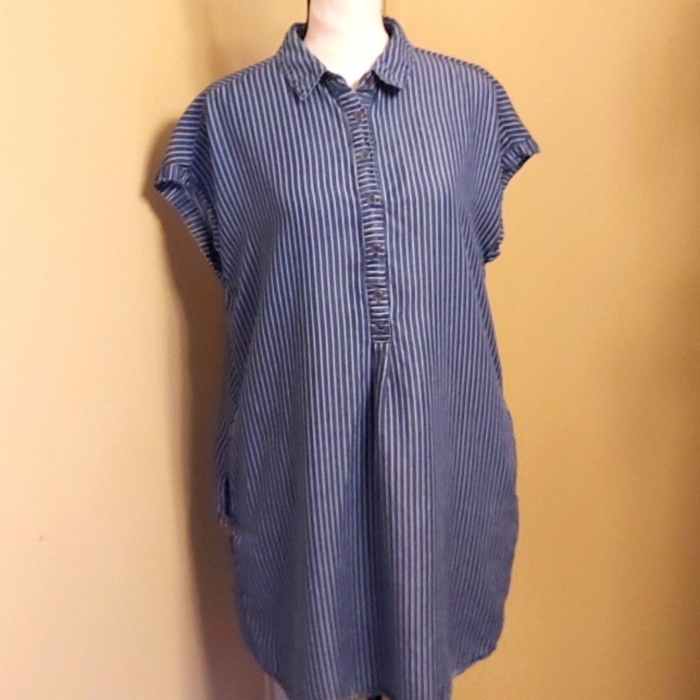 1250°C Striped Shirt Dress with Capped Sleeves